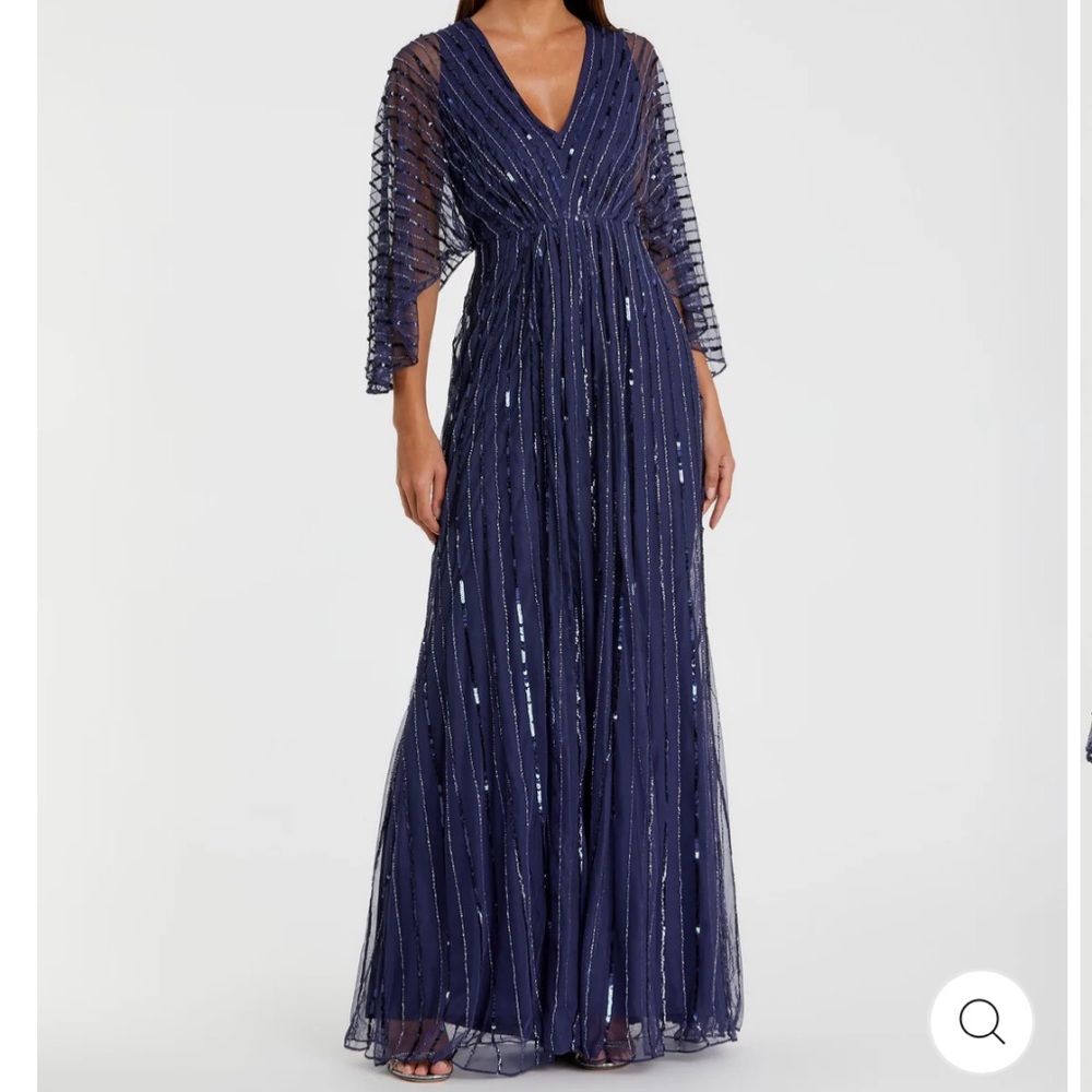 NWOT Mac Duggal beaded stripe kimono sleeve v neck gown